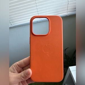 Orange leather case for iPhone 14 Pro